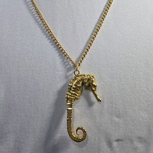 Gold Seahorse Pendant Necklace and Earrings